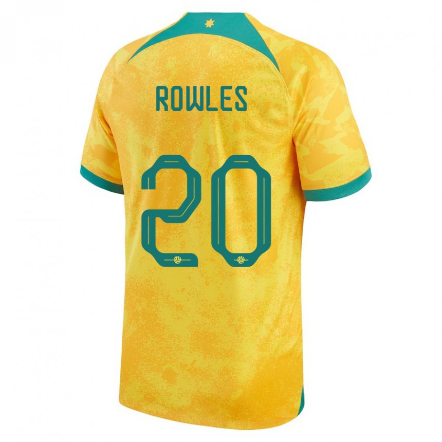 Enfant Maillot Australie Kye Rowles #20 Doré Tenues Domicile 22-24 T-shirt Belgique