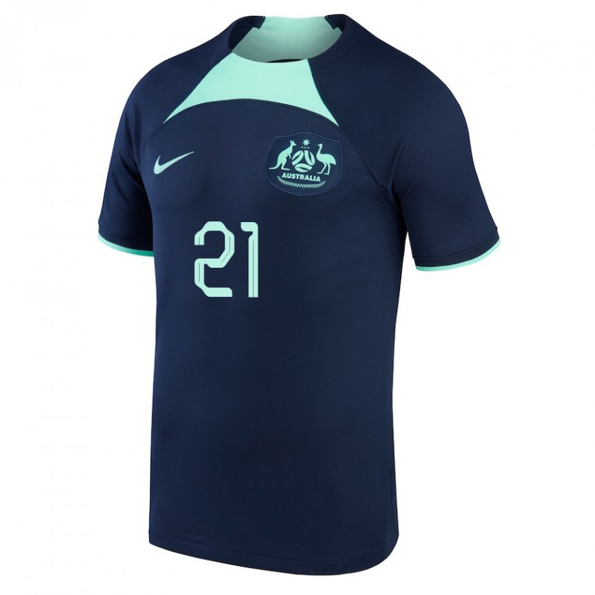Enfant Maillot Australie Jason Davidson #21 Bleu Foncé Tenues Extérieur 22-24 T-shirt Belgique
