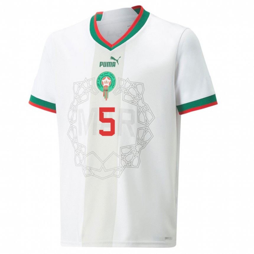 Enfant Maillot Maroc Jawad El Yamiq #5 Blanc Tenues Extérieur 22-24 T-shirt Belgique