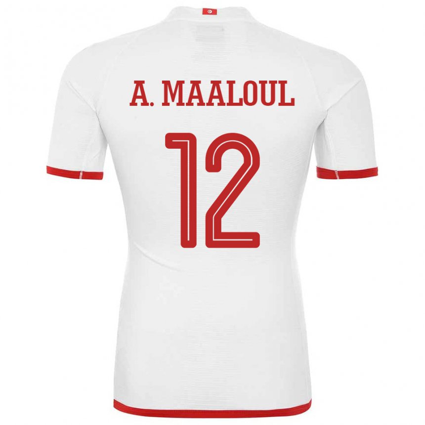 Enfant Maillot Tunisie Ali Maaloul #12 Blanc Tenues Extérieur 22-24 T-shirt Belgique