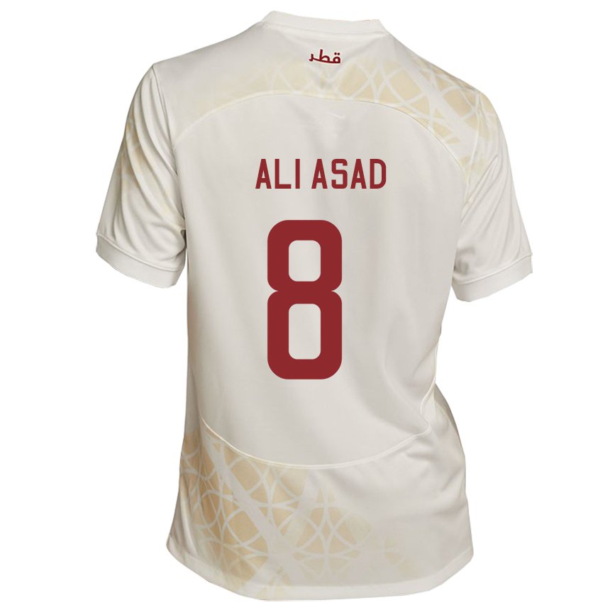 Enfant Maillot Qatar Ali Asad #8 Beige Doré Tenues Extérieur 22-24 T-shirt Belgique