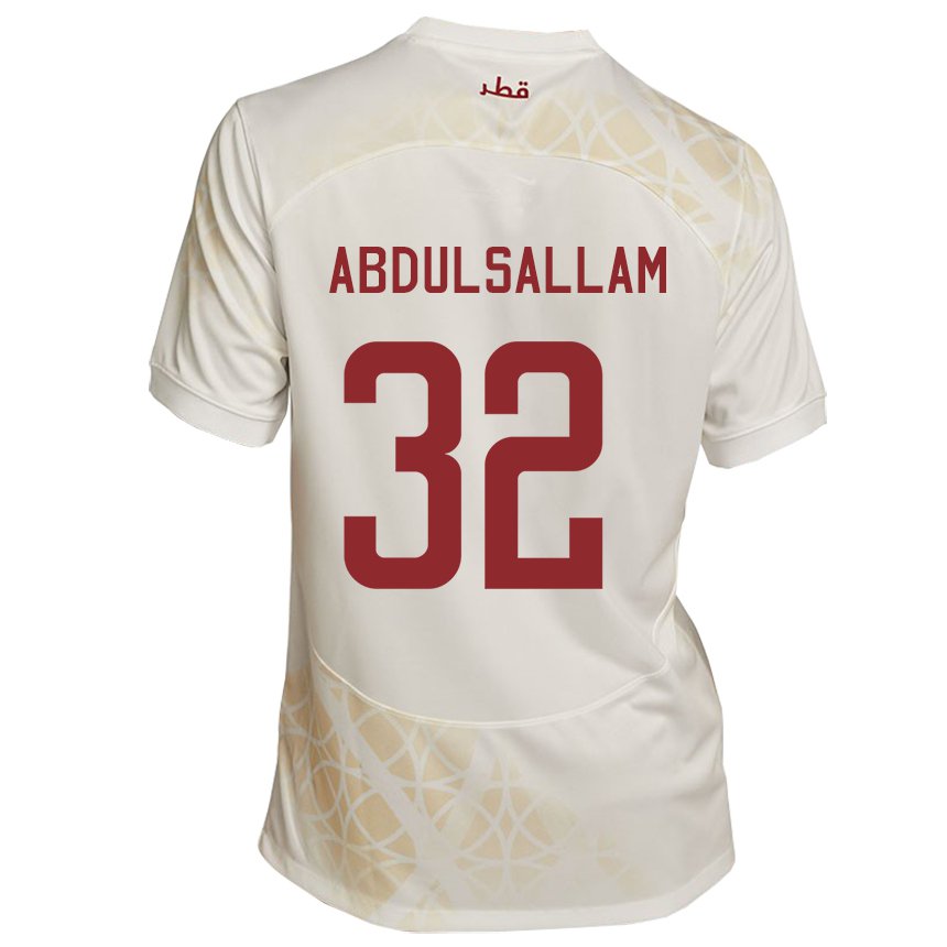 Enfant Maillot Qatar Jassem Gaber Abdulsallam #32 Beige Doré Tenues Extérieur 22-24 T-shirt Belgique