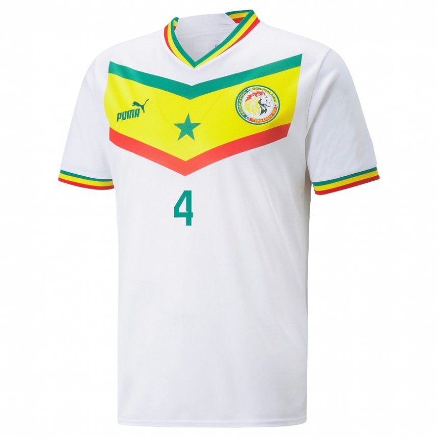 Homme Maillot Sénégal Pape Abou Cisse #4 Blanc Tenues Domicile 22-24 T-shirt Belgique