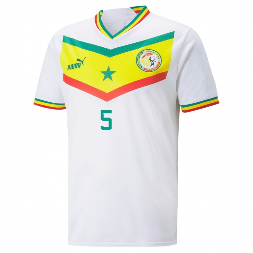 Homme Maillot Sénégal Idrissa Gueye #5 Blanc Tenues Domicile 22-24 T-shirt Belgique