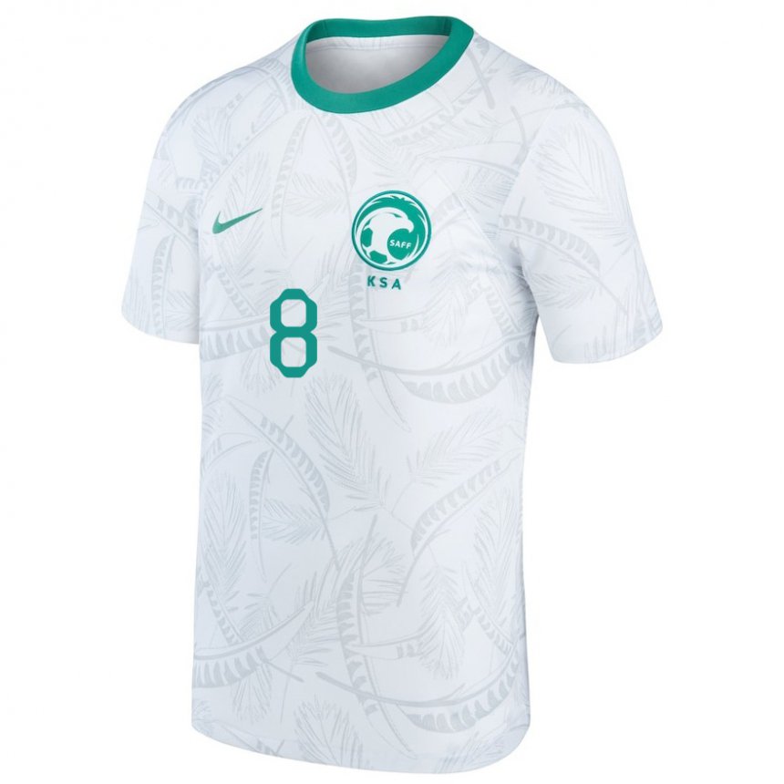 Homme Maillot Arabie Saoudite Ahmed Bamasud #8 Blanc Tenues Domicile 22-24 T-shirt Belgique