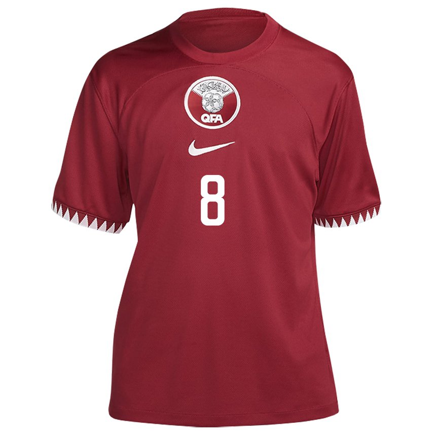 Heren Qatarees Ali Asad #8 Kastanjebruin Thuisshirt Thuistenue 22-24 T-shirt België