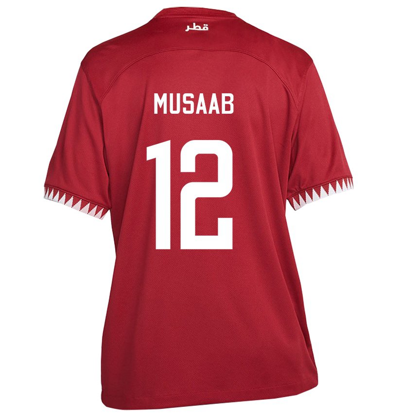 Heren Qatarees Musaab Khidir #12 Kastanjebruin Thuisshirt Thuistenue 22-24 T-shirt België
