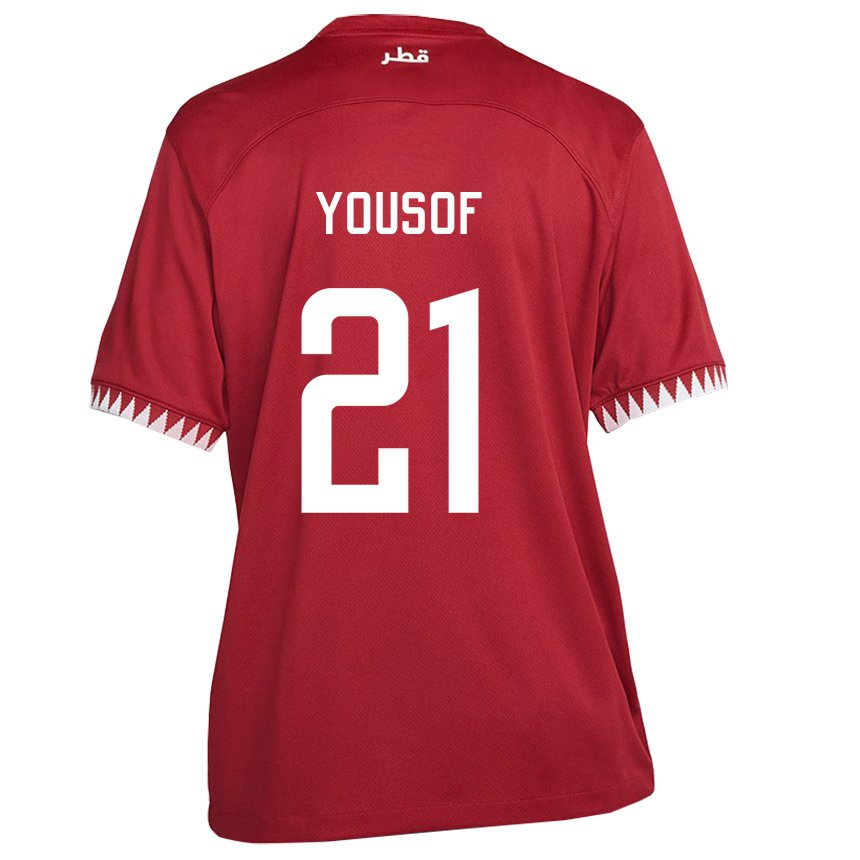 Heren Qatarees Yousof Hassan #21 Kastanjebruin Thuisshirt Thuistenue 22-24 T-shirt België