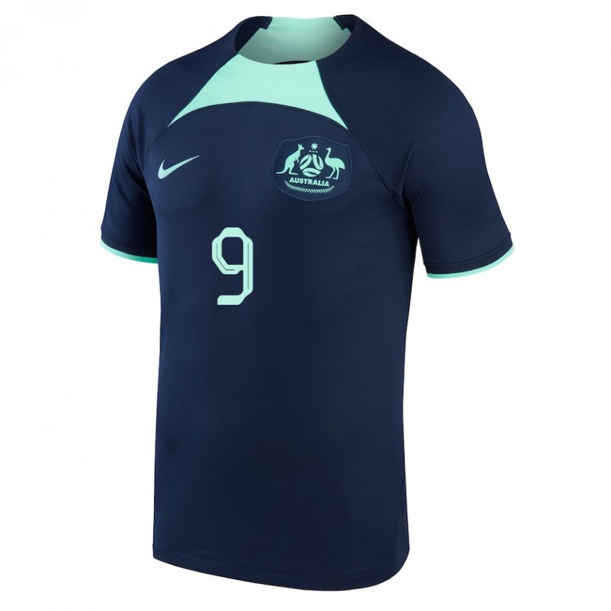 Homme Maillot Australie Jamie Maclaren #9 Bleu Foncé Tenues Extérieur 22-24 T-shirt Belgique