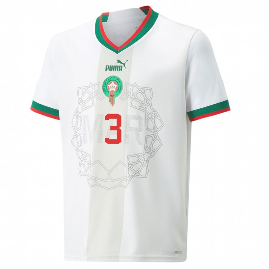 Herren Marokkanische Noussair El Mazraoui #3 Weiß Auswärtstrikot Trikot 22-24 T-shirt Belgien