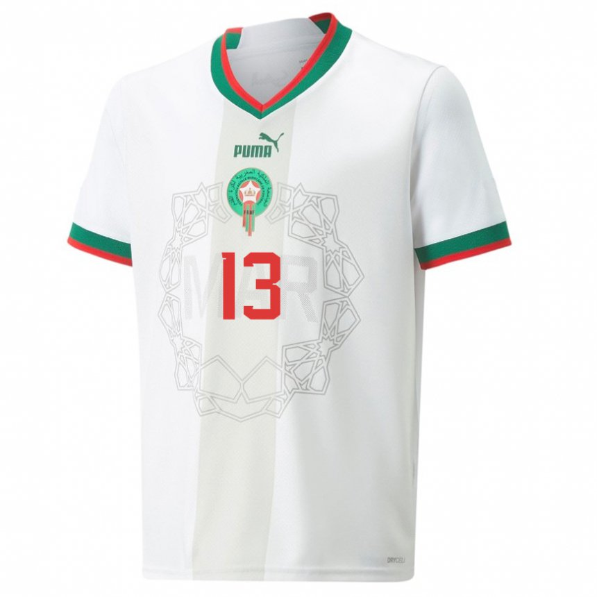 Homme Maillot Maroc Iliass Chair #13 Blanc Tenues Extérieur 22-24 T-shirt Belgique