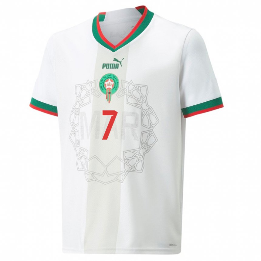 Homme Maillot Maroc Hamza El Moussaoui #7 Blanc Tenues Extérieur 22-24 T-shirt Belgique