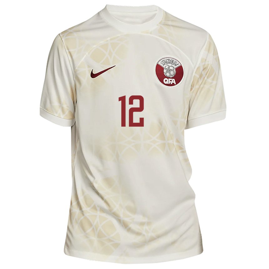 Homme Maillot Qatar Musaab Khidir #12 Beige Doré Tenues Extérieur 22-24 T-shirt Belgique