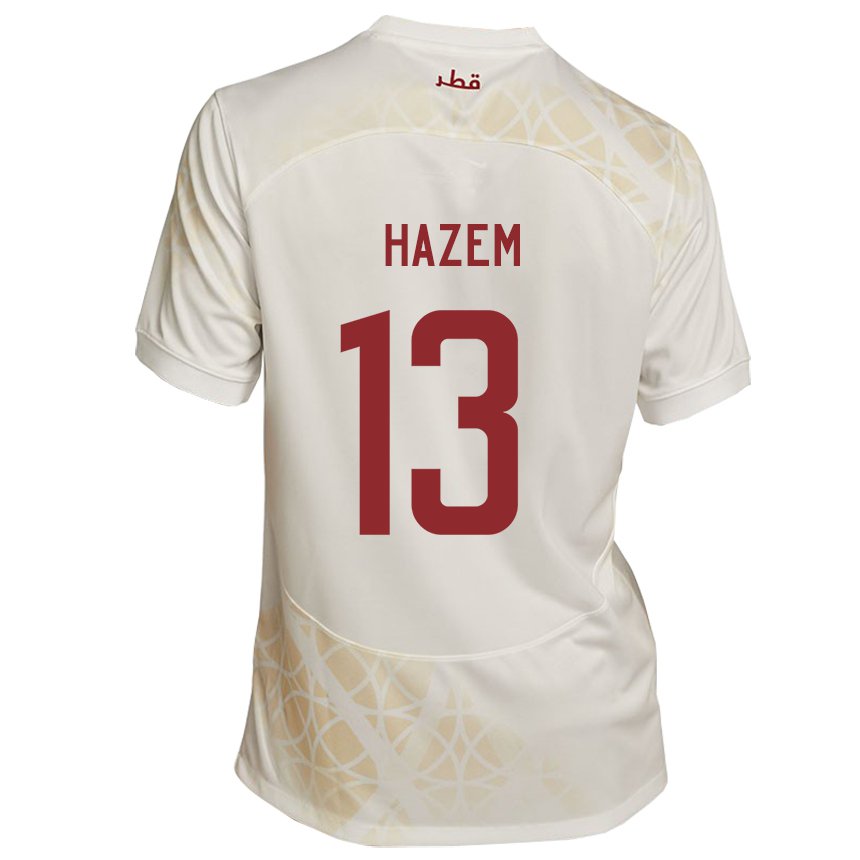 Homme Maillot Qatar Hazem Shehata #13 Beige Doré Tenues Extérieur 22-24 T-shirt Belgique