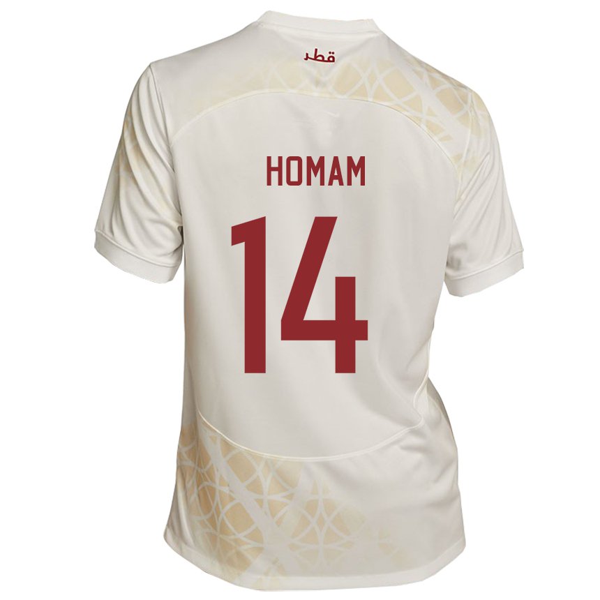 Homme Maillot Qatar Homam Ahmed #14 Beige Doré Tenues Extérieur 22-24 T-shirt Belgique