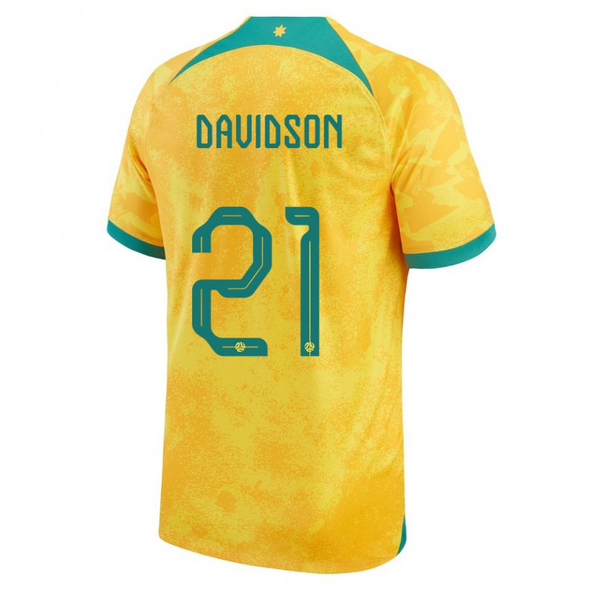 Femme Maillot Australie Jason Davidson #21 Doré Tenues Domicile 22-24 T-shirt Belgique