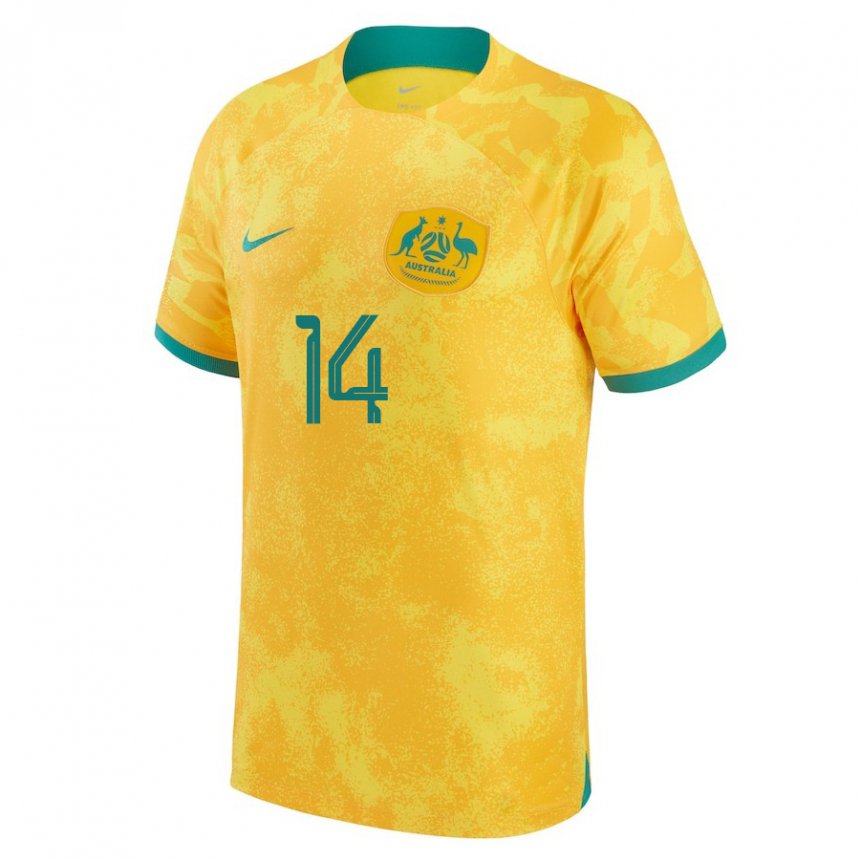 Femme Maillot Australie Bruno Fornaroli #14 Doré Tenues Domicile 22-24 T-shirt Belgique