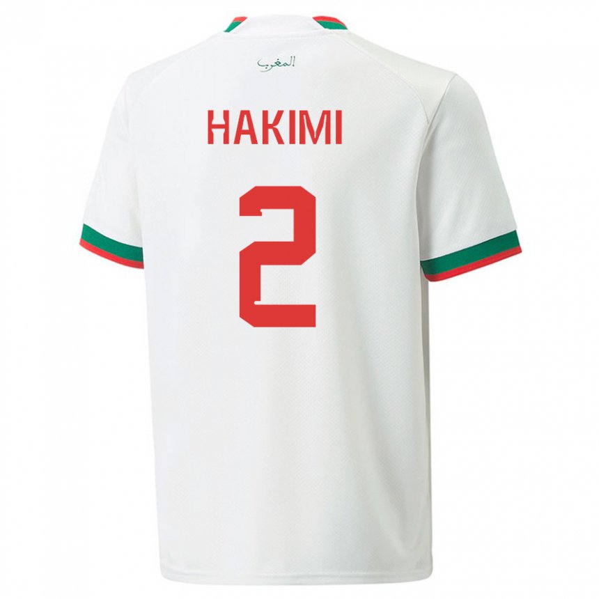 Damen Marokkanische Achraf Hakimi #2 Weiß Auswärtstrikot Trikot 22-24 T-shirt Belgien