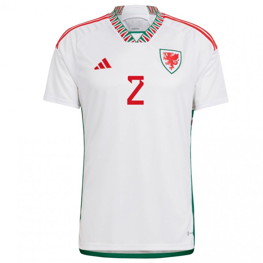 Dames Welsh Chris Gunter #2 Wit Uitshirt Uittenue 22-24 T-shirt België