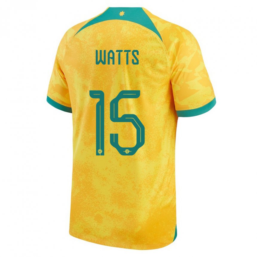 Enfant Maillot Australie Caleb Watts #15 Doré Tenues Domicile 22-24 T-shirt Belgique