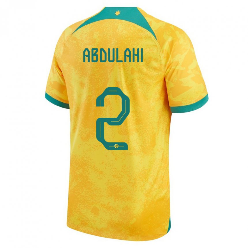 Enfant Maillot Australie Idrus Abdulahi #2 Doré Tenues Domicile 22-24 T-shirt Belgique