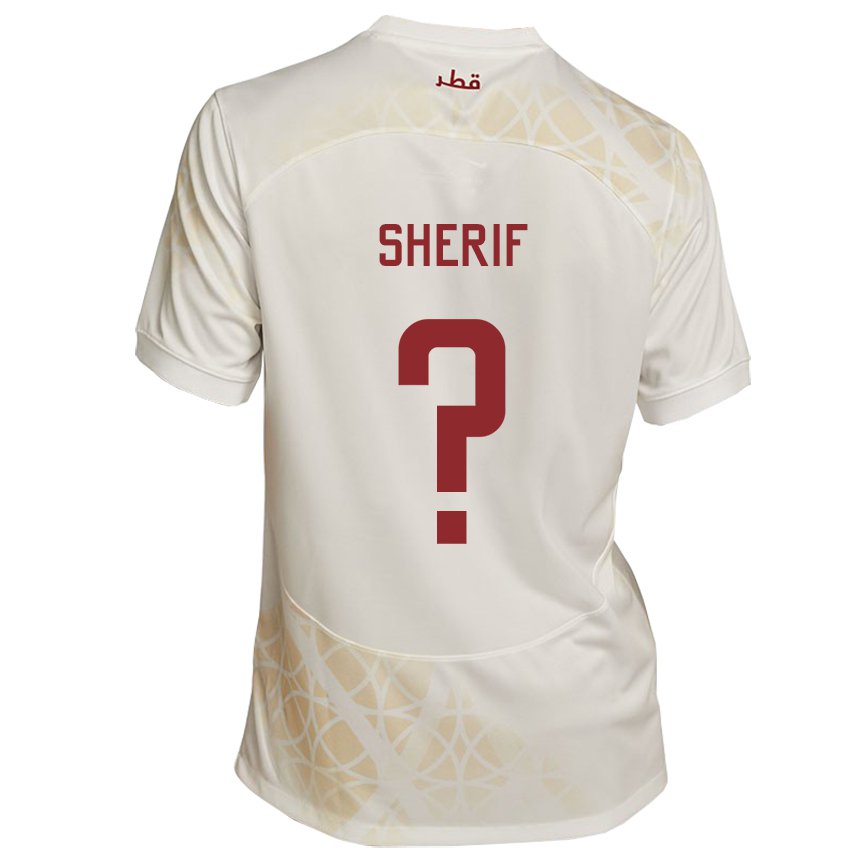 Enfant Maillot Qatar Marwan Sherif #0 Beige Doré Tenues Extérieur 22-24 T-shirt Belgique