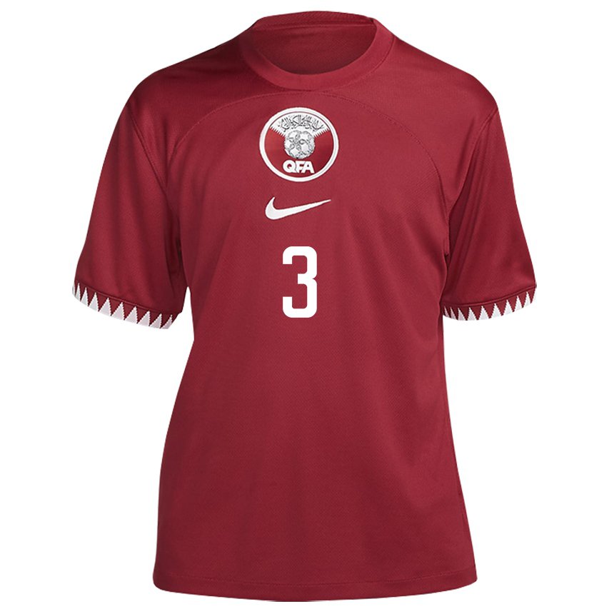 Homme Maillot Qatar Dana Al Dosari #3 Bordeaux Tenues Domicile 22-24 T-shirt Belgique