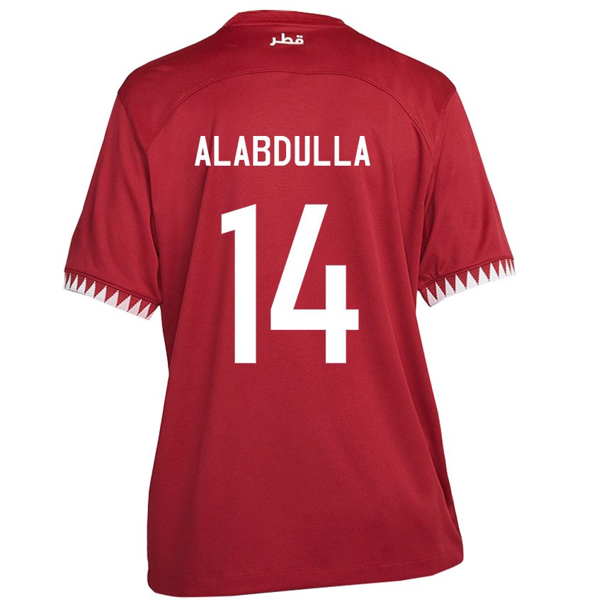 Herren Katarische Moudhi Alabdulla #14 Kastanienbraun Heimtrikot Trikot 22-24 T-shirt Belgien