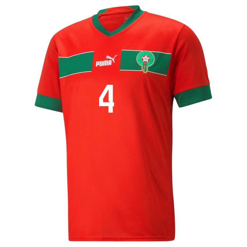 Heren Marokkaans Siham Boukhami #4 Rood Thuisshirt Thuistenue 22-24 T-shirt België