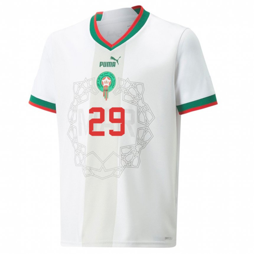 Homme Maillot Maroc Ilyas Chaira #29 Blanc Tenues Extérieur 22-24 T-shirt Belgique