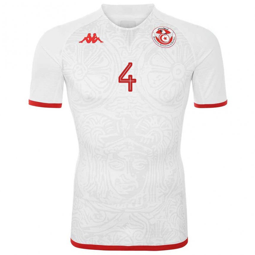 Homme Maillot Tunisie Makrem Sghaier #4 Blanc Tenues Extérieur 22-24 T-shirt Belgique