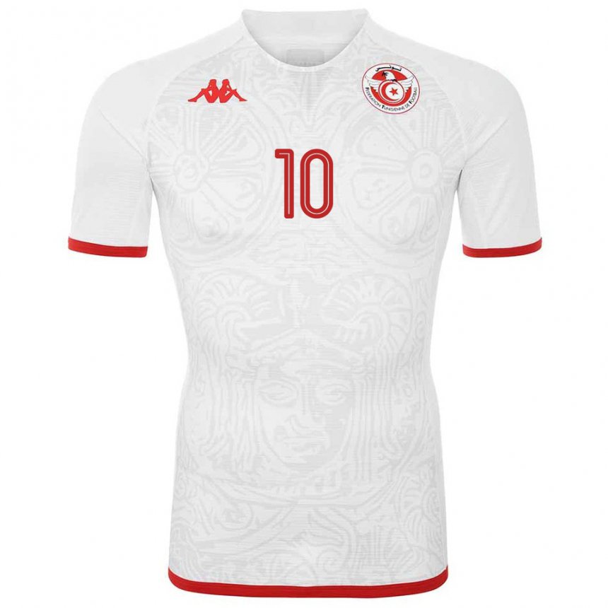 Homme Maillot Tunisie Rayen Hamrouni #10 Blanc Tenues Extérieur 22-24 T-shirt Belgique