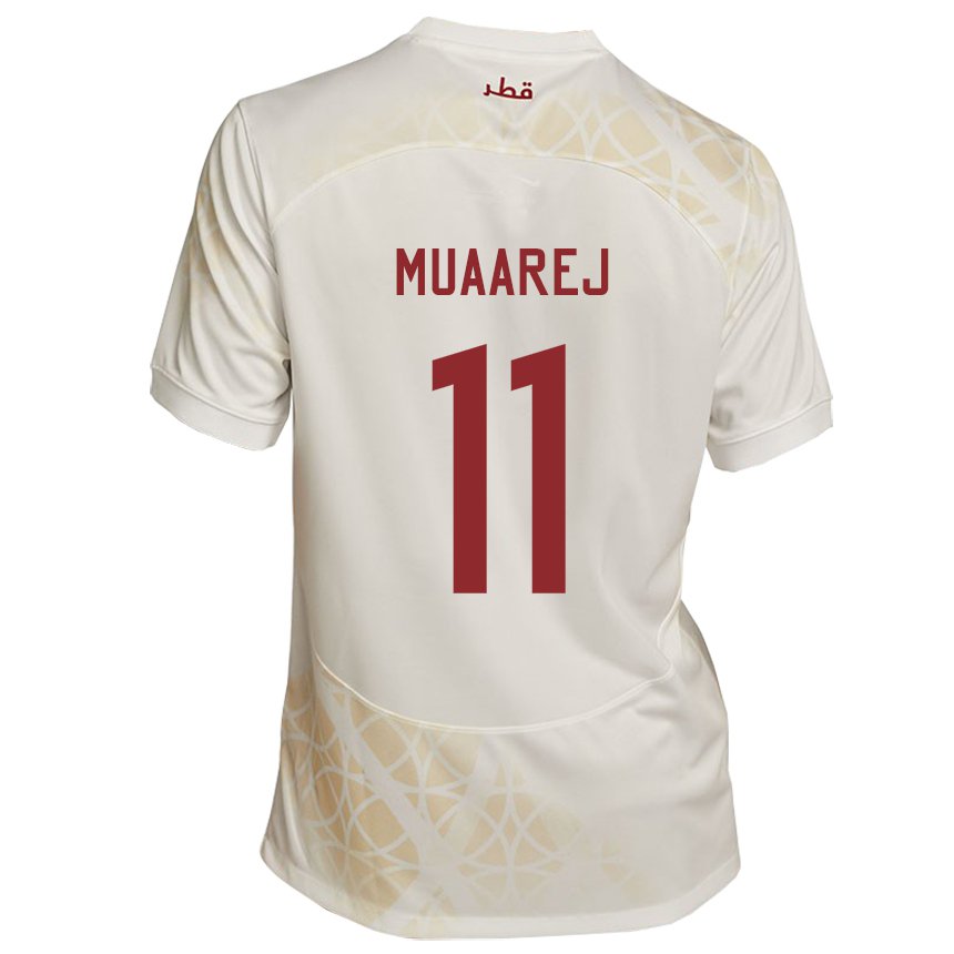 Homme Maillot Qatar Mooza Muaarej #11 Beige Doré Tenues Extérieur 22-24 T-shirt Belgique
