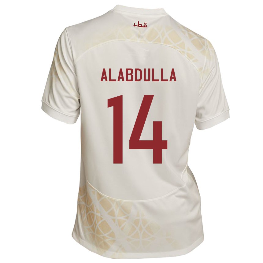 Homme Maillot Qatar Moudhi Alabdulla #14 Beige Doré Tenues Extérieur 22-24 T-shirt Belgique