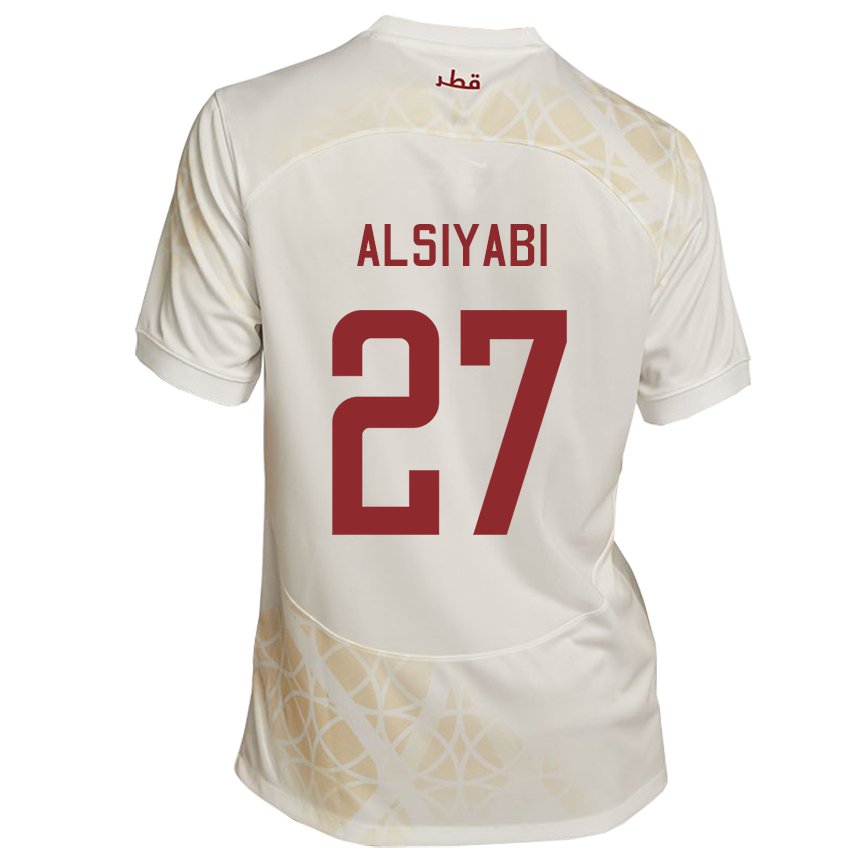 Homme Maillot Qatar Nasra Alsiyabi #27 Beige Doré Tenues Extérieur 22-24 T-shirt Belgique