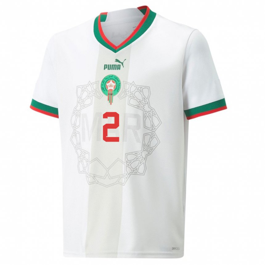 Homme Maillot Maroc Omar El Hilali #2 Blanc Tenues Extérieur 22-24 T-shirt Belgique