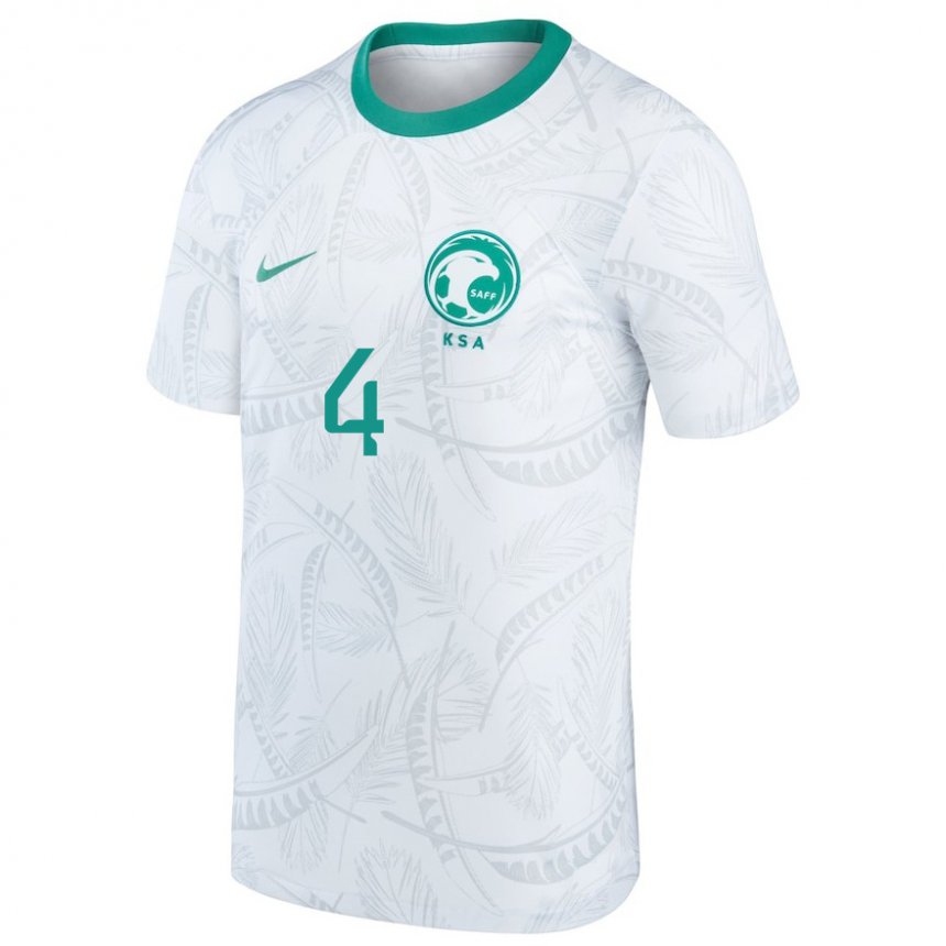 Femme Maillot Arabie Saoudite Khalid Dighriri #4 Blanc Tenues Domicile 22-24 T-shirt Belgique