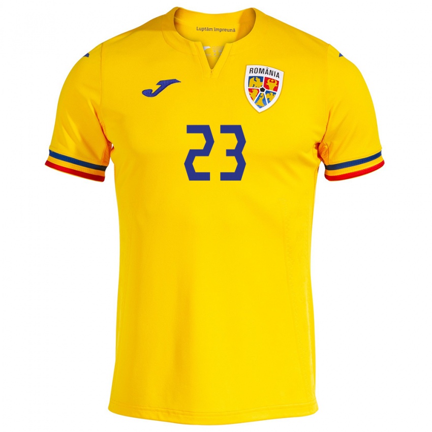 Enfant Maillot Roumanie Alexandru Roșca #23 Jaune Tenues Domicile 24-26 T-Shirt Belgique