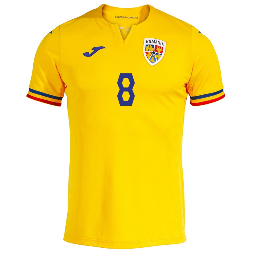 Enfant Maillot Roumanie Răzvan Tănasă #8 Jaune Tenues Domicile 24-26 T-Shirt Belgique