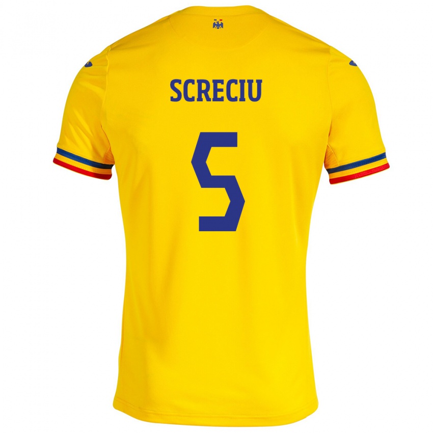 Enfant Maillot Roumanie Vladimir Screciu #5 Jaune Tenues Domicile 24-26 T-Shirt Belgique