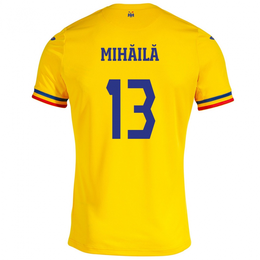 Enfant Maillot Roumanie Valentin Mihăilă #13 Jaune Tenues Domicile 24-26 T-Shirt Belgique