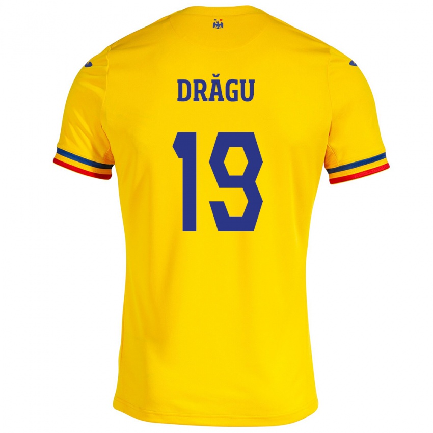 Enfant Maillot Roumanie Denis Drăguş #19 Jaune Tenues Domicile 24-26 T-Shirt Belgique