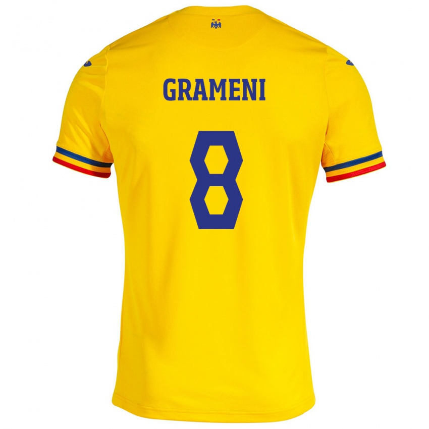 Enfant Maillot Roumanie Constantin Grameni #8 Jaune Tenues Domicile 24-26 T-Shirt Belgique