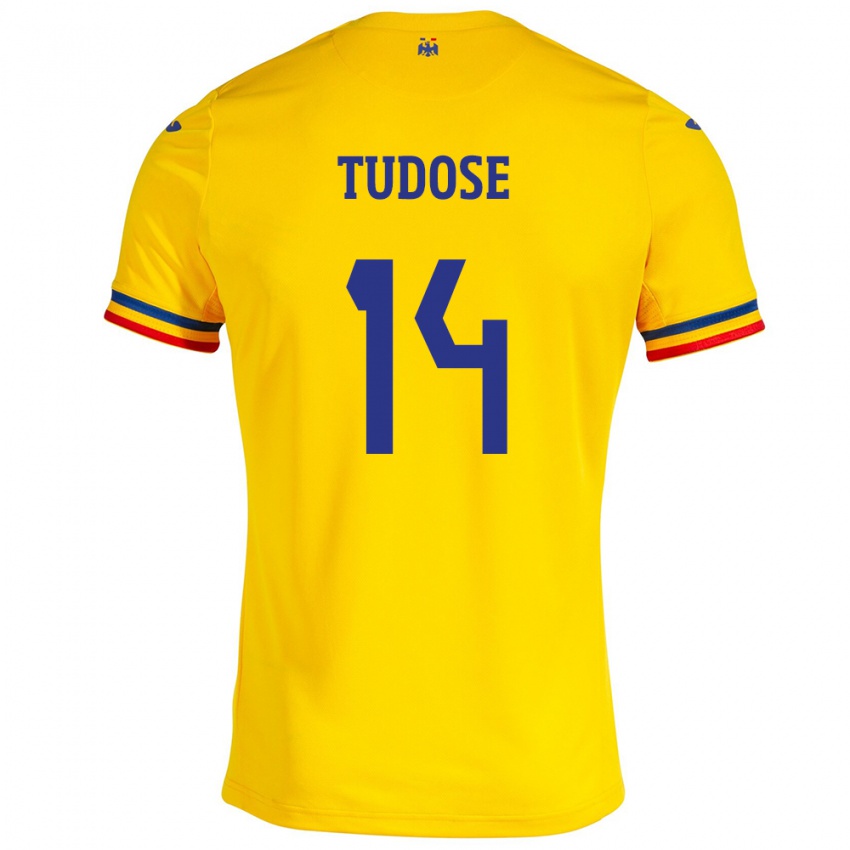 Enfant Maillot Roumanie Mario Tudose #14 Jaune Tenues Domicile 24-26 T-Shirt Belgique