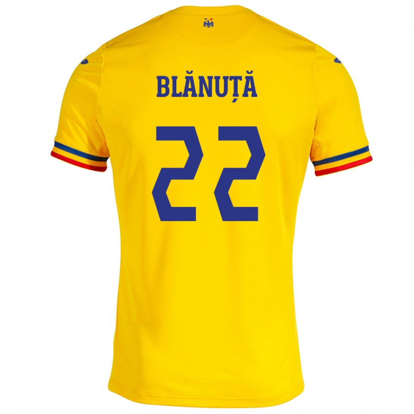 Enfant Maillot Roumanie Vladislav Blănuță #22 Jaune Tenues Domicile 24-26 T-Shirt Belgique