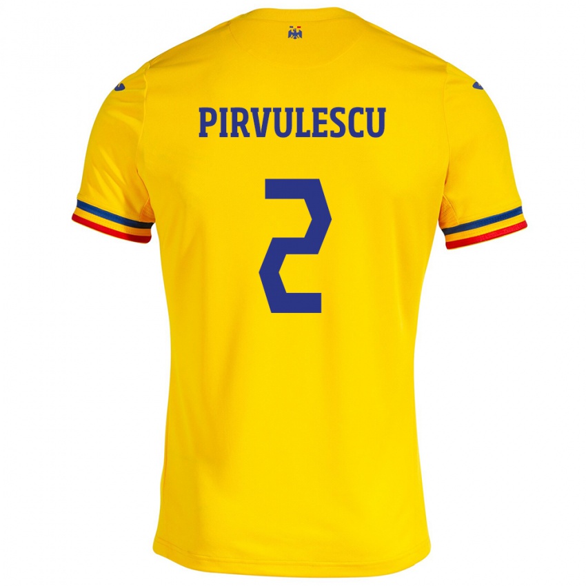 Enfant Maillot Roumanie Sergiu Pîrvulescu #2 Jaune Tenues Domicile 24-26 T-Shirt Belgique