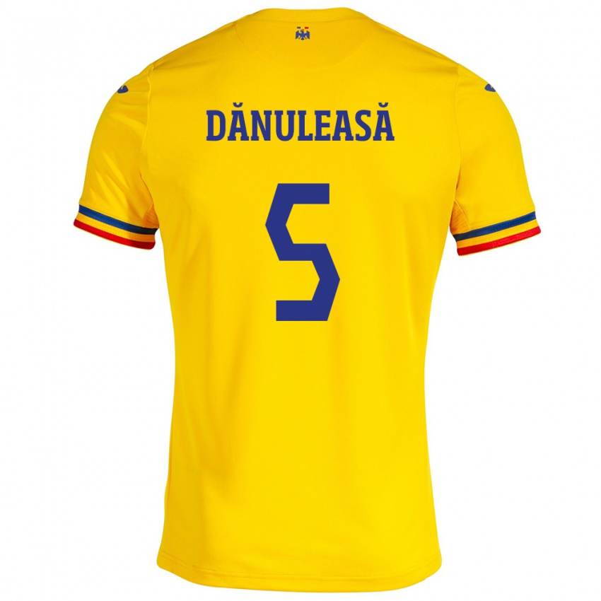 Enfant Maillot Roumanie Gabriel Dănuleasă #5 Jaune Tenues Domicile 24-26 T-Shirt Belgique