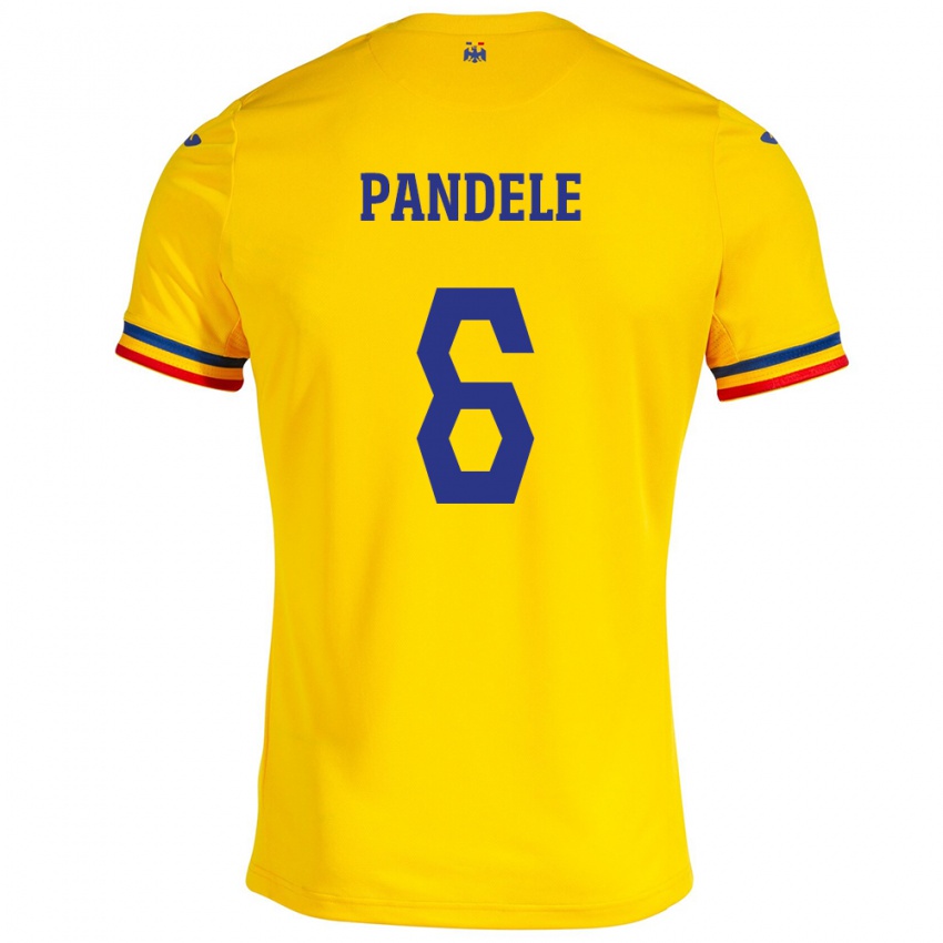 Enfant Maillot Roumanie Andrei Pandele #6 Jaune Tenues Domicile 24-26 T-Shirt Belgique