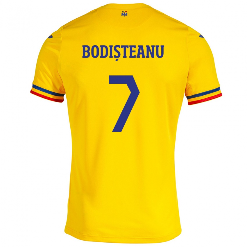 Enfant Maillot Roumanie Ștefan Bodișteanu #7 Jaune Tenues Domicile 24-26 T-Shirt Belgique