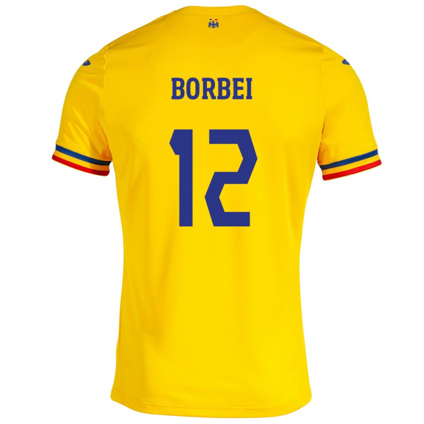 Enfant Maillot Roumanie Alexandru Borbei #12 Jaune Tenues Domicile 24-26 T-Shirt Belgique